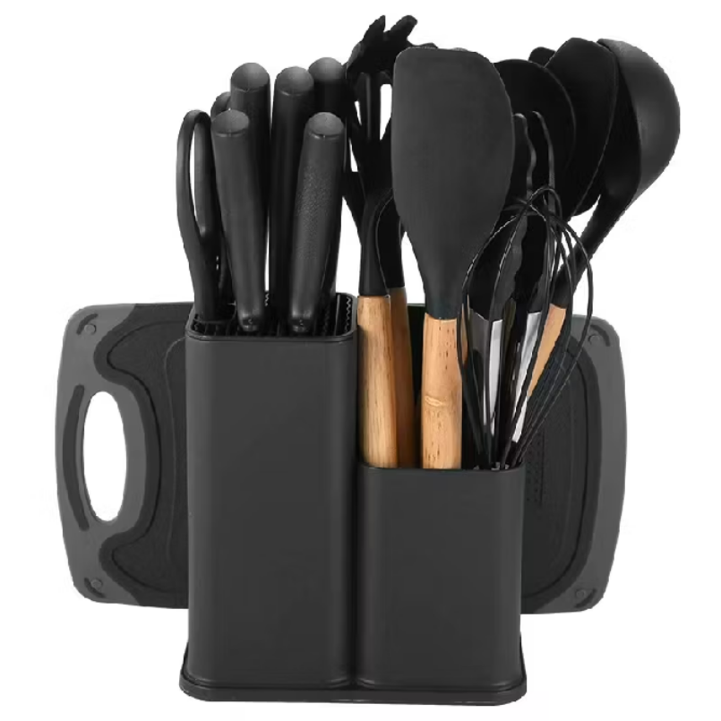 AICOOL Kit Completo Jogo de Cozinha Luxo 19 Peças Com Tábua em Silicone Espátula Faca Tesoura Utensílios - R$300,00.