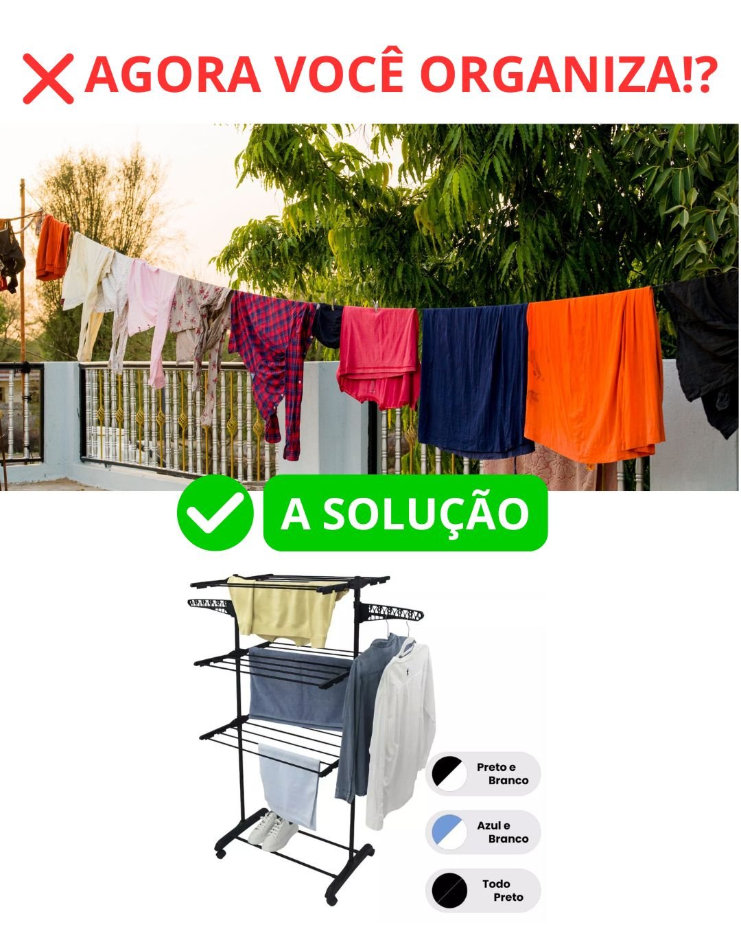❌Chega de varais improvisados e roupas espalhadas pela casa!