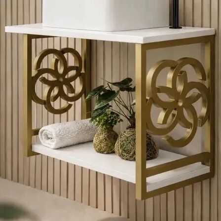Gabinete Armário Banheiro Estilo Industrial Cuba Balcão Pia Pia Branco Móvel Dourado/branco Quantidade De Furos Para Torneira Um Furo
