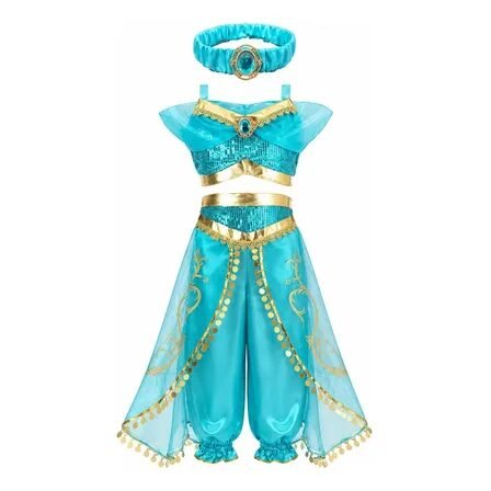 Fantasia Infantil Princesa Jasmine Meninas Aladim Festas Azul-celeste G (7 A 9 Anos) 120-130 Cm