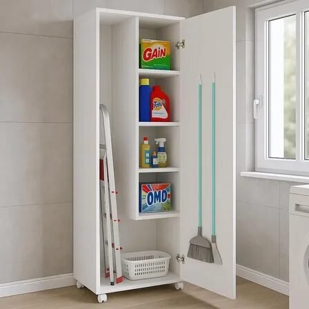 Armário 1 Porta Área De Serviço Porta Vassouras Cozinha Branco