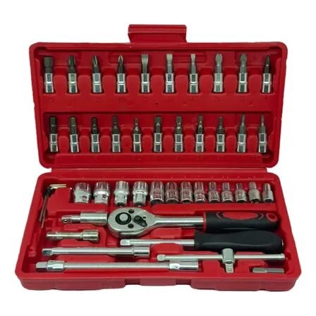 Jogo Kit Ferramenta Catracas Estojo 46 Peças Aço CrV Catraca Crique